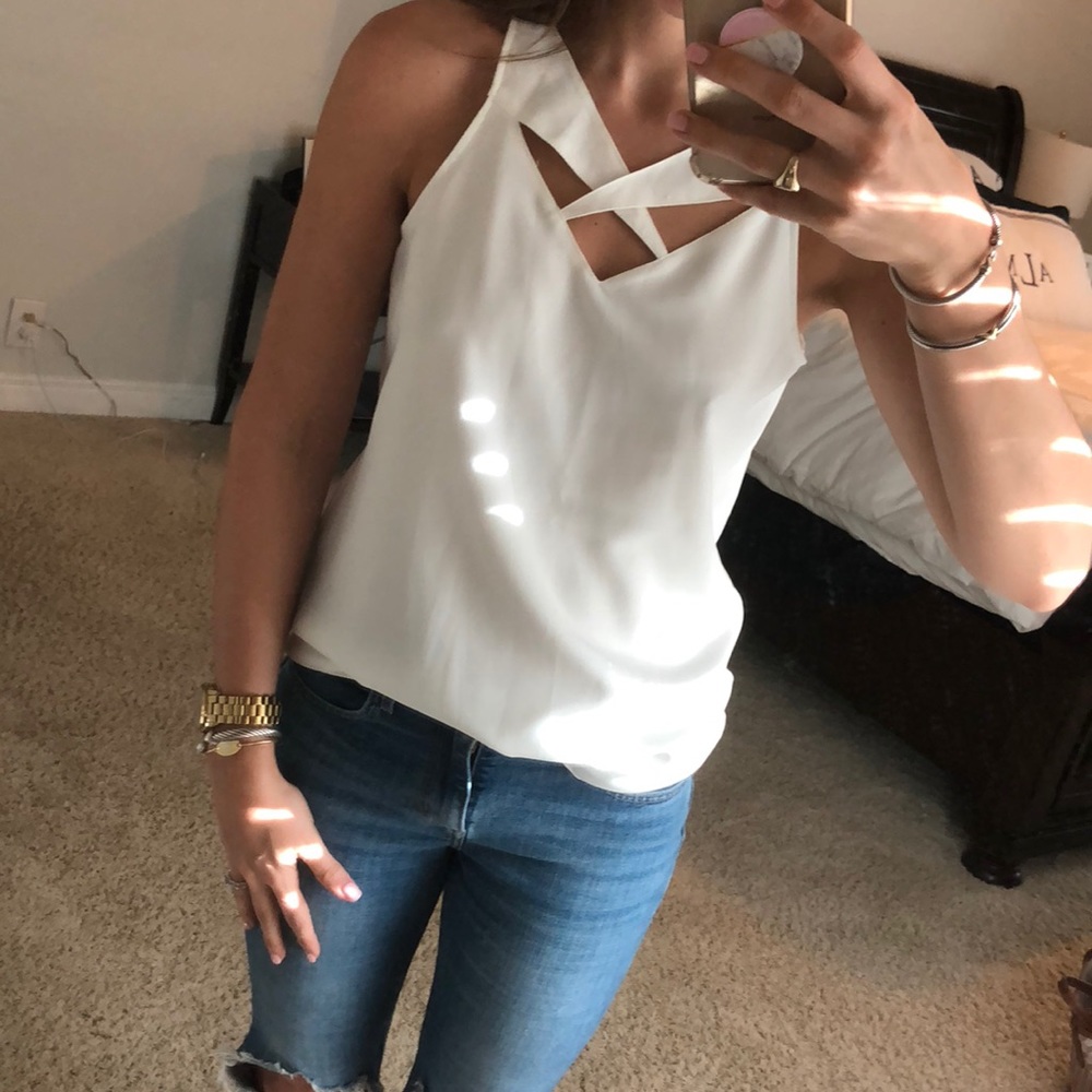 Naked Zebra White tank neck detail, size small